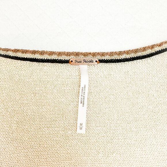 Free People Deep Shimmering Semi Sheer V-Neck Sweater Top Size M - Picture 3 of 5